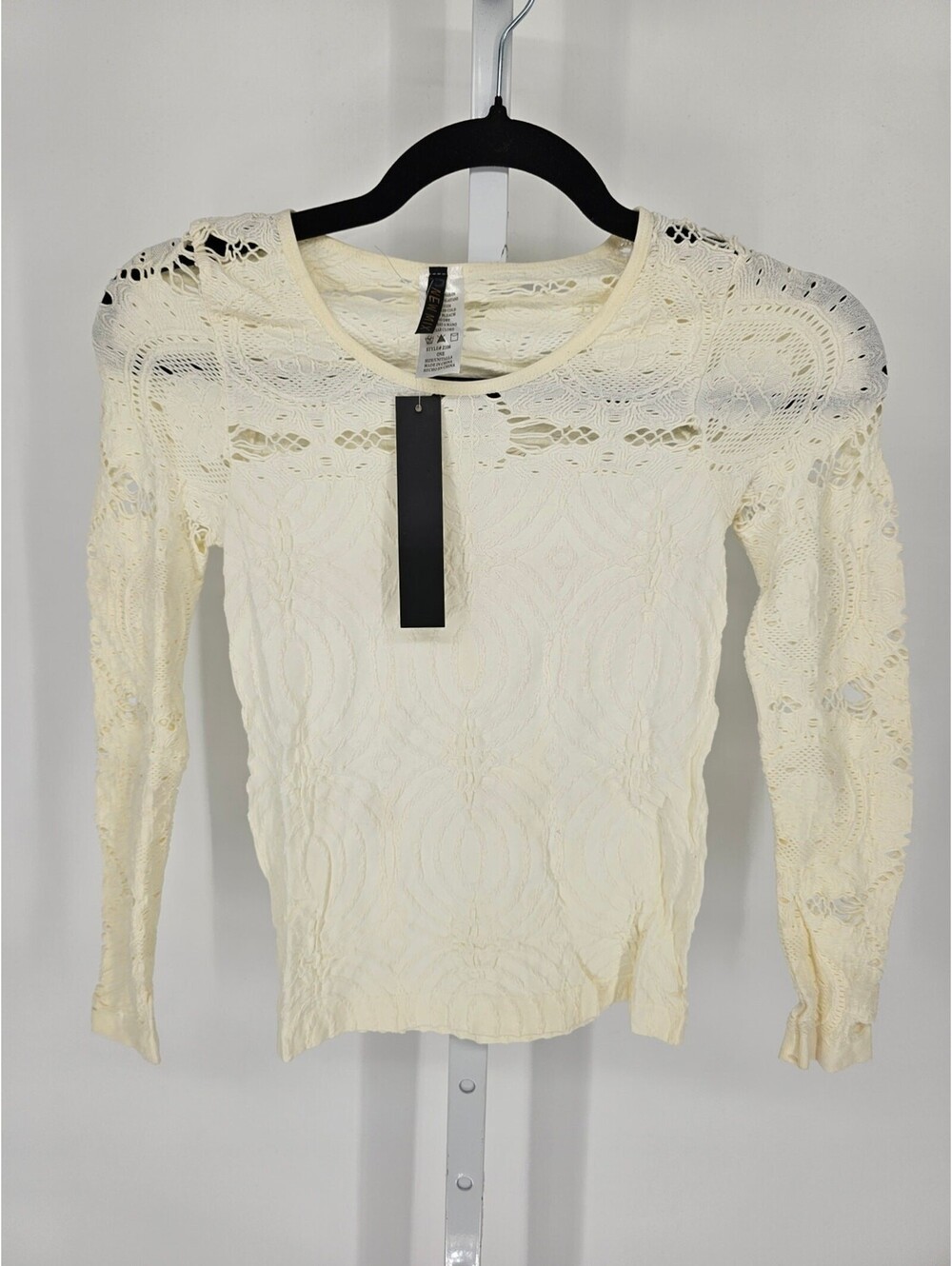 Vintage Y2K New Mix Womens OS Long Sleeve Open Knit Lace Top Cream NEW